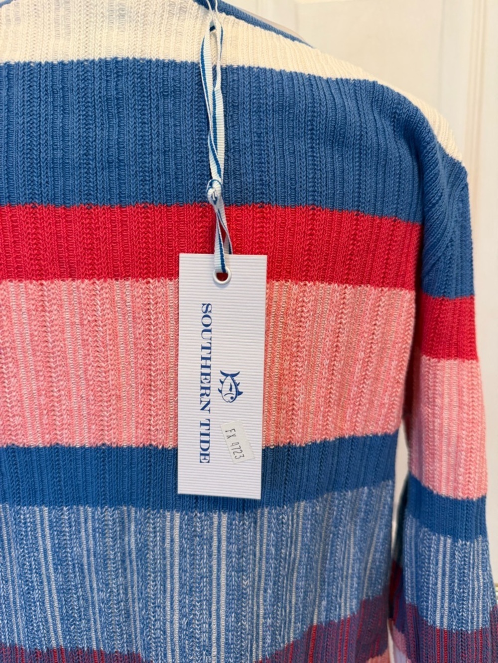 Southern Tide Rosalie Peplum Top Charting Blue Stripe Knit Sweater Size M NWT - Picture 7 of 10